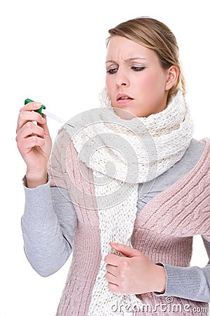 Woman with clinical thermometer Stock Photo
