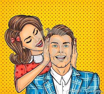 Woman close ears to the her man Vector Illustration