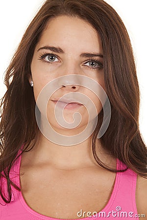 Woman close pink serious eyes Stock Photo