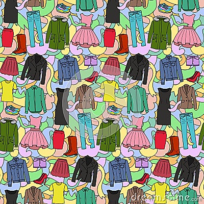 Woman Clothes Colorful Seamless Pattern Vector Illustration