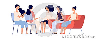 Woman club. Group psychotherapy, flat female characters together. Emotional support and protect, friendship or family Vector Illustration