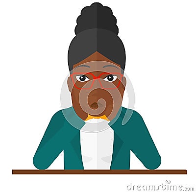 Woman clutching her head in desperate Vector Illustration