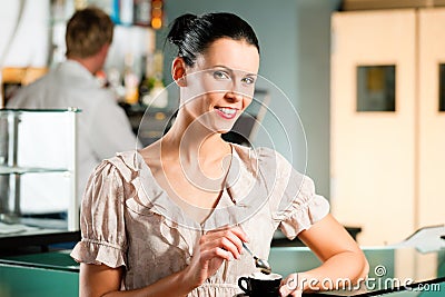 Woman in a coffeeshop Stock Photo