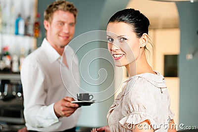 Woman in a coffeeshop Stock Photo