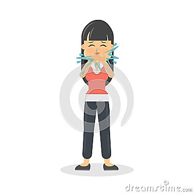 Woman with cold. Vector Illustration