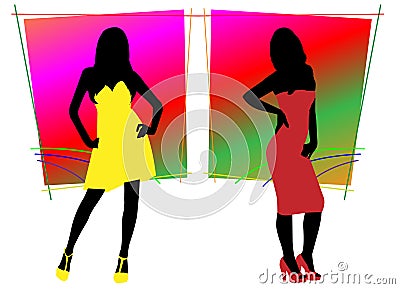 Woman in color dress Vector Illustration