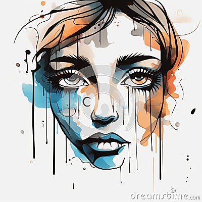 Fantasy Illustration Of Woman's Face With Drips And Splatters Cartoon Illustration