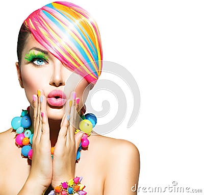 Woman with Colorful Makeup Stock Photo