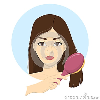 Woman comb her hair with a brush Vector Illustration