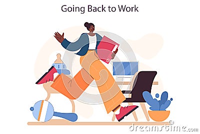 Woman coming back from maternity leave. Mother coming back Vector Illustration