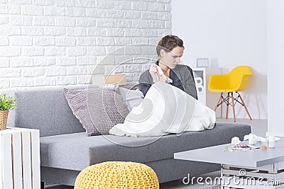 Woman with common cold Stock Photo