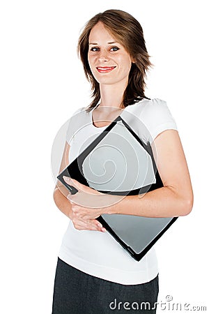 Woman with computer Stock Photo