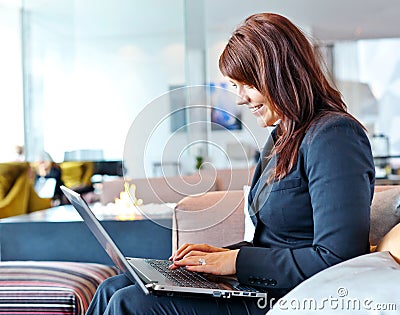 Woman with computer Stock Photo