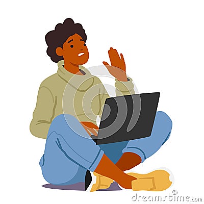 Woman Confidently Halts With A Stop Gesture, Focused On Her Laptop Displaying Fake News, Cartoon Vector Illustration Vector Illustration