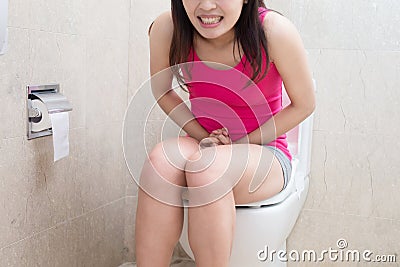 Woman with constipation Stock Photo