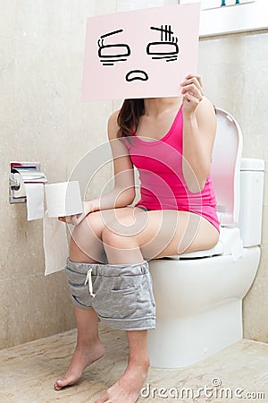 Woman with constipation Stock Photo