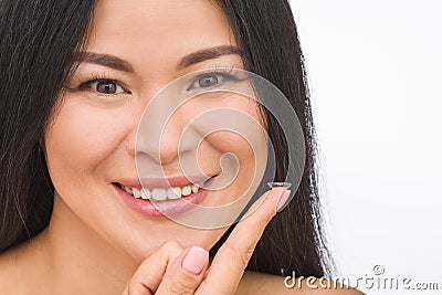 Woman with contact lenses Stock Photo