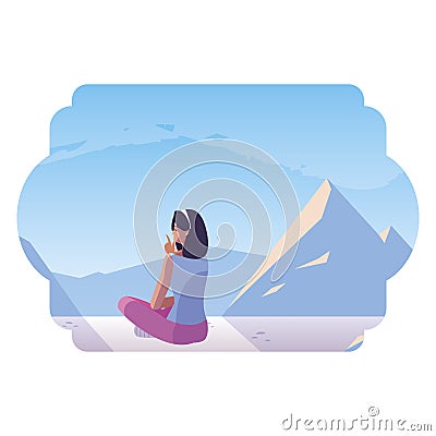 woman contemplating horizon in snowscape scene Cartoon Illustration