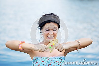 Woman with cookies man Stock Photo