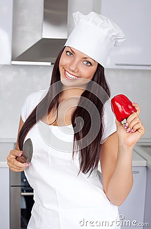 Woman cooking salad Stock Photo