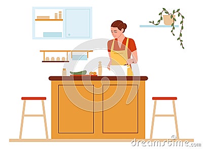 Woman cooking soup. Family recipe homemade food Vector Illustration