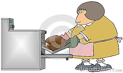 Woman Cooking A Turkey Cartoon Illustration