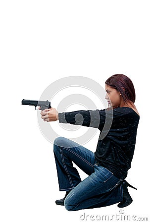 Woman Cop with Gun Stock Photo