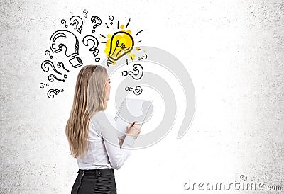 Woman with copybook, question answered Stock Photo