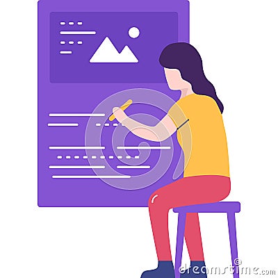 Woman copywriter working on content vector icon Vector Illustration