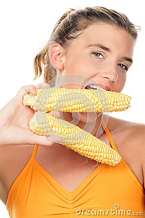 Woman with corn cobs Stock Photo