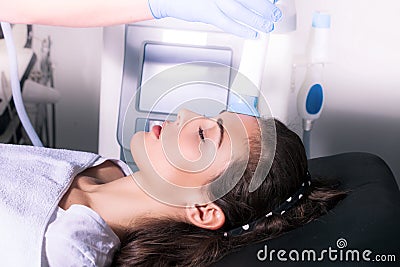 Woman cosmetic face fractional treatment Stock Photo