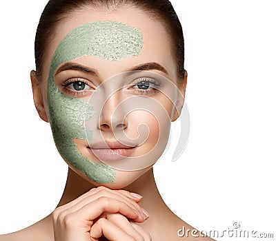 Woman with cosmetic scrab mask on face. Stock Photo