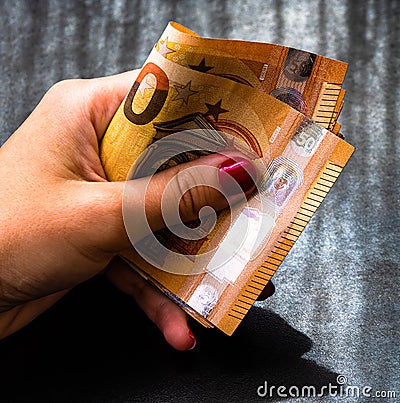 Woman counting money, counting EURO close up Editorial Stock Photo