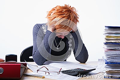 Woman counts taxes Stock Photo