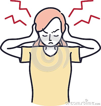 Woman covering her ears with noise Simple Illustration Stock Photo