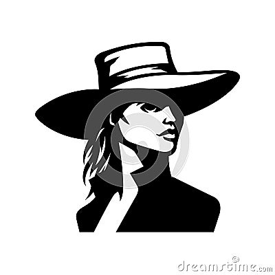 Woman cowboy in hat logo. Vector illustration. Vector Illustration
