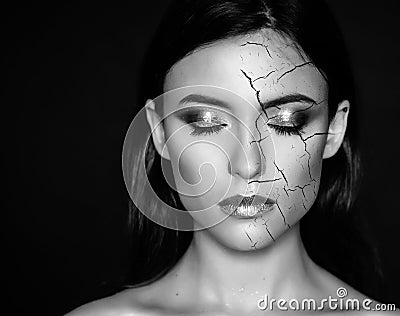 Woman with cracked face. Stock Photo