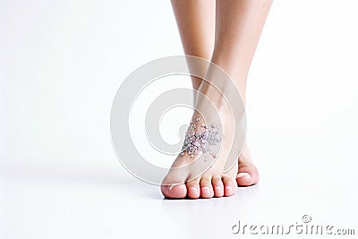 Woman cracked heels with white background, foot healthy concept Generative AI Stock Photo