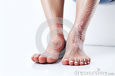 Woman cracked heels with white background, foot healthy concept Generative AI Stock Photo