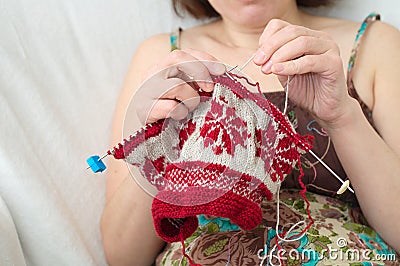 Woman craftwork knitting Stock Photo