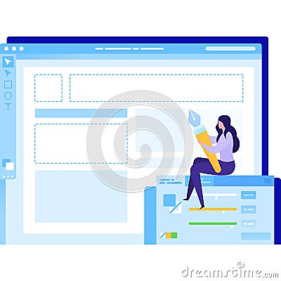 Woman create design graphic vector flat icon Vector Illustration