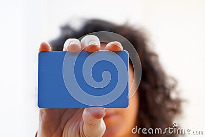 Woman with a credit card on her hand Stock Photo