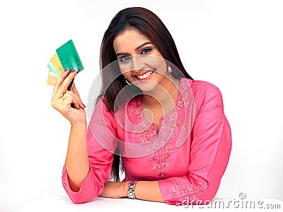 Woman with a credit cards Stock Photo