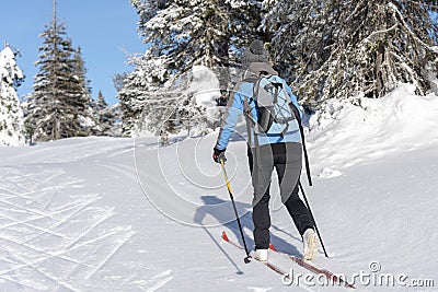 Woman cross country skiing Stock Photo