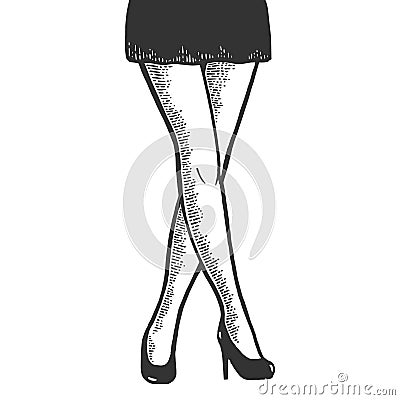 Woman crossed legs in short sexy skirt sketch Vector Illustration