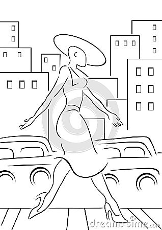 Woman Crossing Street Vector Illustration