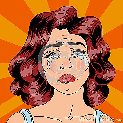 Woman Crying. Exhausted Woman. Woman in depression. Pop Art Vector Illustration