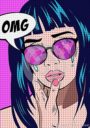 Woman crying said OMG. She sees her man kissing the other girl Emotions girl love divorce Vector Illustration