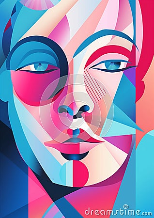woman cubism graphic face poster illustration portrait cubist fashion abstract modern. Generative AI. Cartoon Illustration