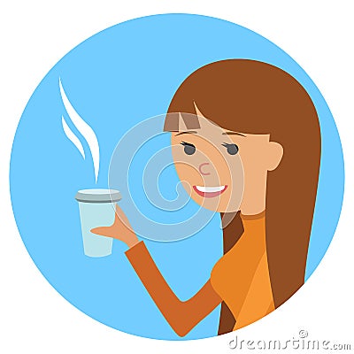 Woman with cup in her hand drinking hot coffee. Vector illustration icon Vector Illustration